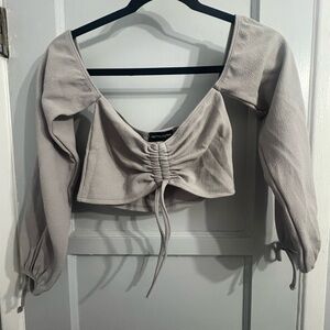 PrettyLittleThing Light Gray Ruched Crop Top NWOT